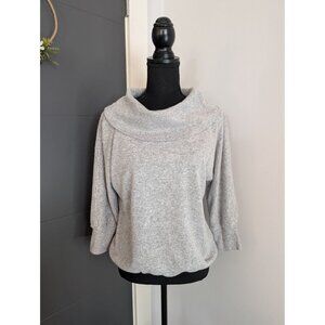 Women's Super Soft Gray Cowl Neck 3/4 Sleeve Sweater Top with Banded Hem - Large